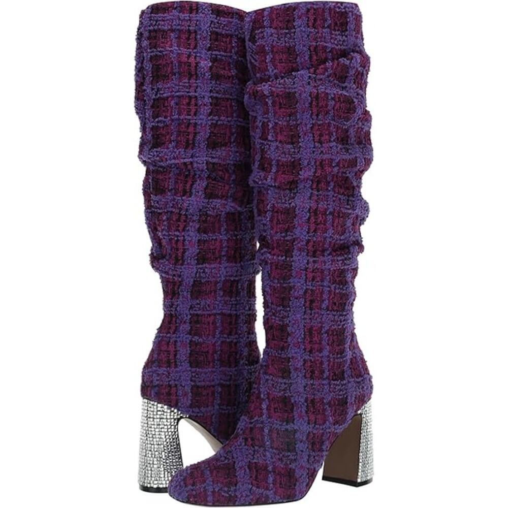NEW Betsey Johnson Women's 6 Declaan Tall Boots Purple Tweed Rhinestone Heels - Picture 1 of 13
